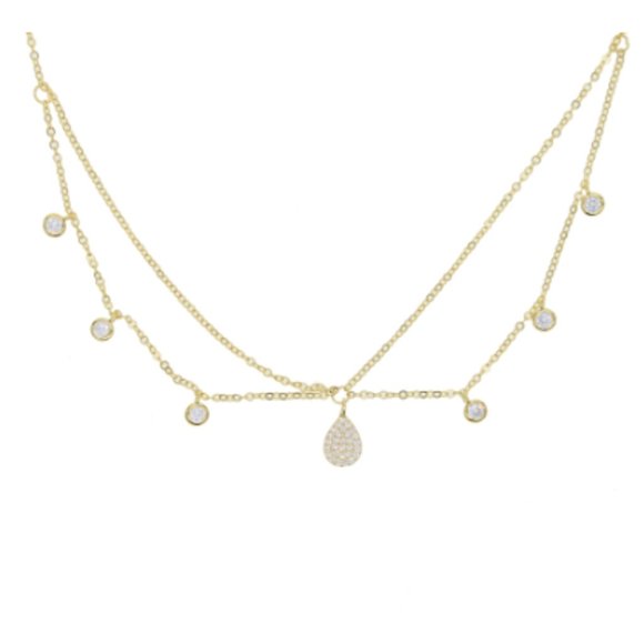 14K Gold Double Chain Choker with Medallion Neckla - Picture 4 of 7